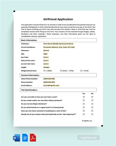 girlfriend application form|Official Girlfriend Application Form